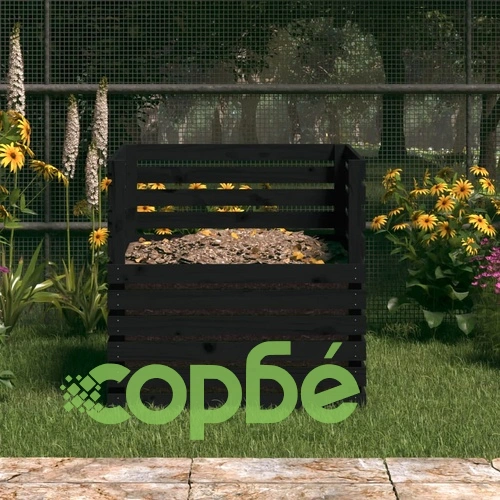Компостер, черен, 80x80x78 см, борово дърво масив ➤ топ цена ➤ sorbe.bg