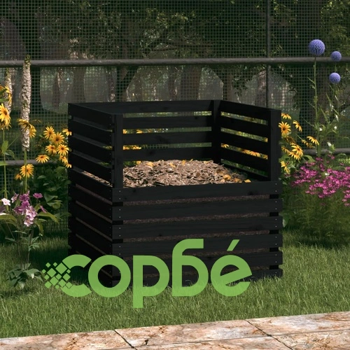 Компостер, черен, 80x80x78 см, борово дърво масив ➤ топ цена ➤ sorbe.bg