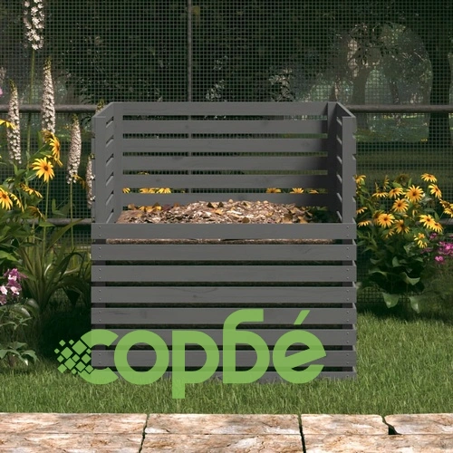 Компостер, сив, 100x100x102 см, борово дърво масив ➤ топ цена ➤ sorbe.bg