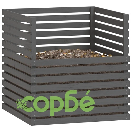 Компостер, сив, 100x100x102 см, борово дърво масив ➤ топ цена ➤ sorbe.bg