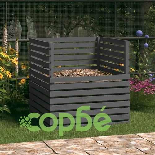 Компостер, сив, 100x100x102 см, борово дърво масив ➤ топ цена ➤ sorbe.bg