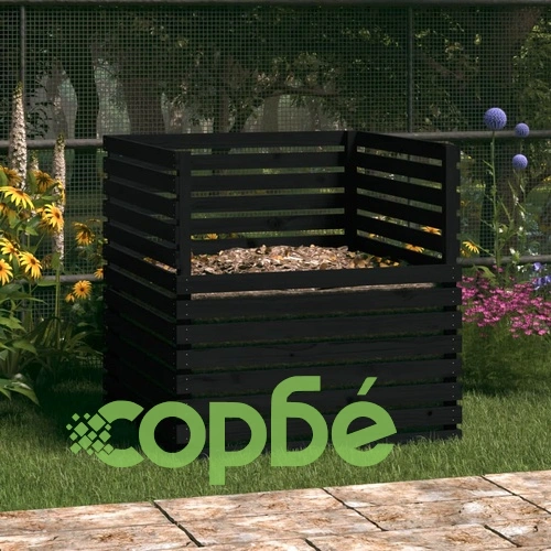 Компостер, черен, 100x100x102 см, борово дърво масив ➤ топ цена ➤ sorbe.bg