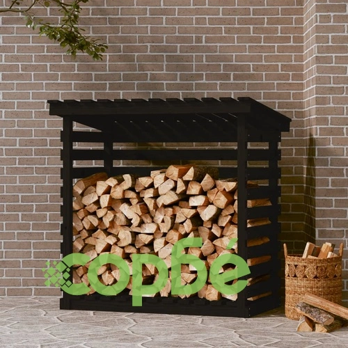 Поставка за дърва за огрев, черна, 108x73x108 см, бор масив ➤ топ цена ➤ sorbe.bg