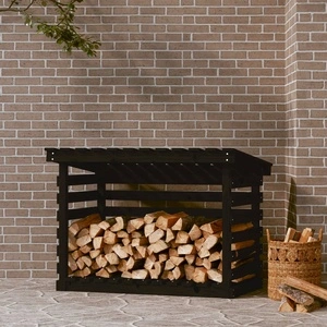 Поставка за дърва за огрев черна 108x73x79 см масивно дърво бор
