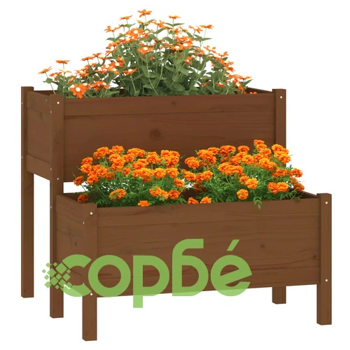 Плантер, меденокафяв, 84,5x84x75 см, борово дърво масив ➤ топ цена ➤ sorbe.bg