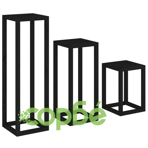 Комплект стойки за растения, 3 части, черни, бор масив ➤ топ цена ➤ sorbe.bg