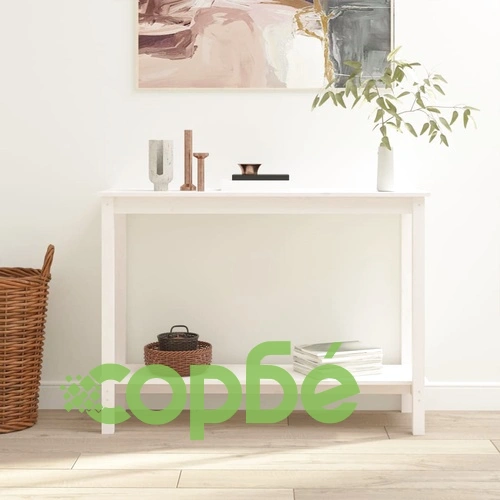 Конзолна маса бяла 110x40x80 см борово дърво масив ➤ топ цена ➤ sorbe.bg