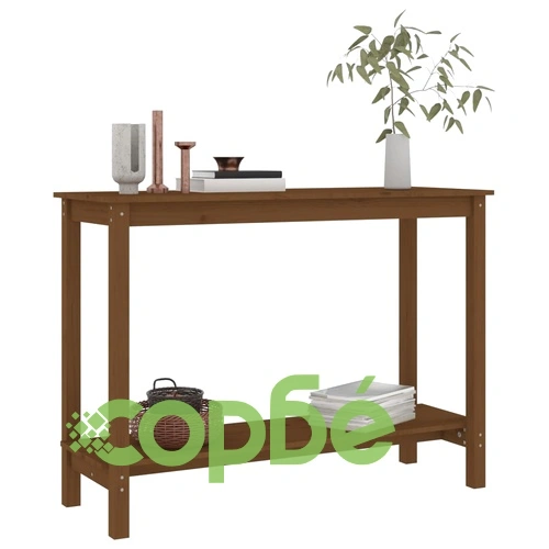 Конзолна маса, меденокафява, 110x40x80 см, борово дърво масив ➤ топ цена ➤ sorbe.bg