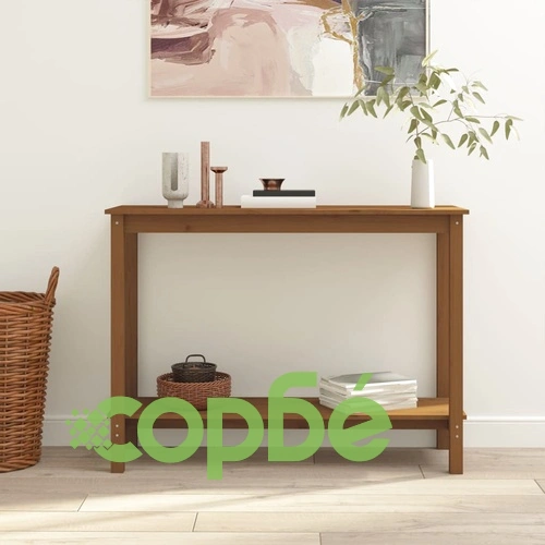 Конзолна маса, меденокафява, 110x40x80 см, борово дърво масив ➤ топ цена ➤ sorbe.bg