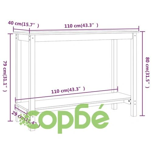 Конзолна маса черно 110x40x80 см борово дърво масив ➤ топ цена ➤ sorbe.bg