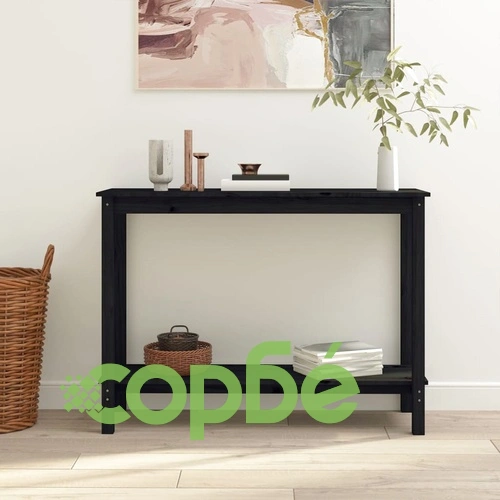 Конзолна маса черно 110x40x80 см борово дърво масив ➤ топ цена ➤ sorbe.bg