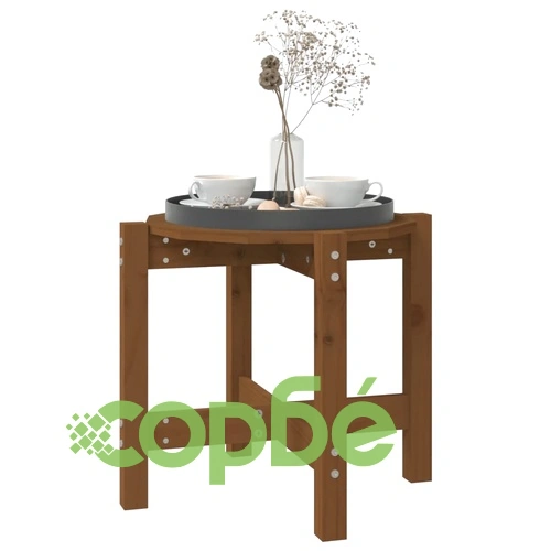 Кафе маса, меденокафява, Ø 52,5x45 см, борово дърво масив ➤ топ цена ➤ sorbe.bg