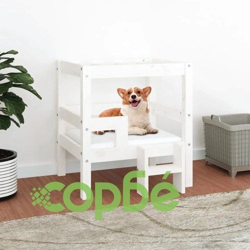 Кучешко легло, бяло, 55,5x53,5x60 см, борова дървесина масив ➤ топ цена ➤ sorbe.bg