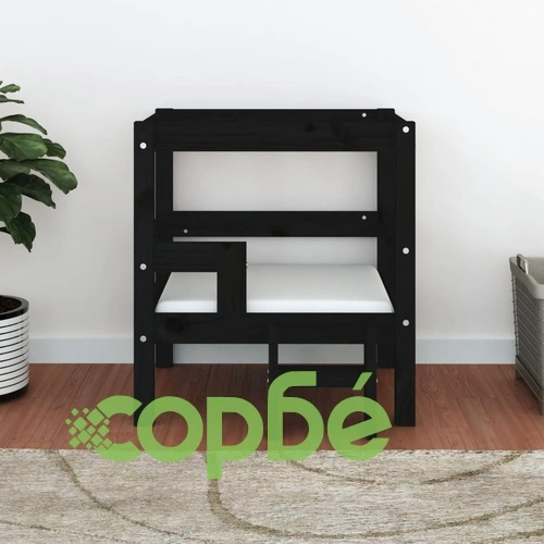 Кучешко легло, черно, 55,5x53,5x60 см, борова дървесина масив ➤ топ цена ➤ sorbe.bg