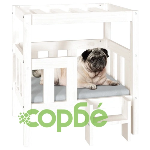 Кучешко легло, бяло, 65,5x50,5x70 см, борова дървесина масив ➤ топ цена ➤ sorbe.bg