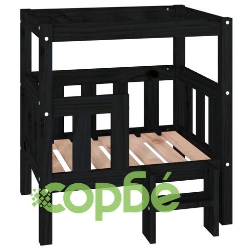 Кучешко легло, черно, 65,5x50,5x70 см, борова дървесина масив ➤ топ цена ➤ sorbe.bg