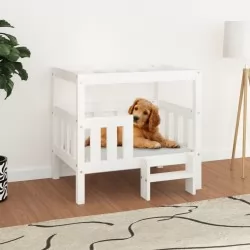 Кучешко легло, бяло, 75,5x63,5x70 см, борова дървесина масив