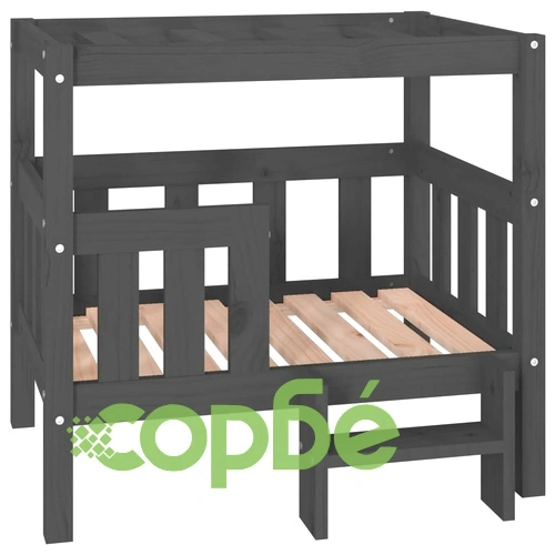 Кучешко легло, Сиво, 75,5x63,5x70 см, борова дървесина масив ➤ топ цена ➤ sorbe.bg