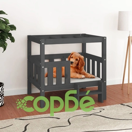 Кучешко легло, Сиво, 75,5x63,5x70 см, борова дървесина масив ➤ топ цена ➤ sorbe.bg