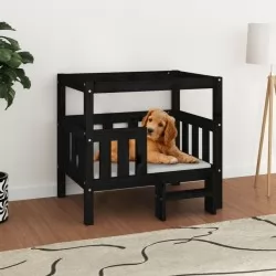 Кучешко легло, черно, 75,5x63,5x70 см, борова дървесина масив