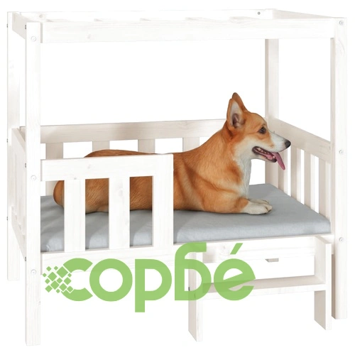 Кучешко легло, бяло, 95,5x73,5x90 см, борова дървесина масив ➤ топ цена ➤ sorbe.bg