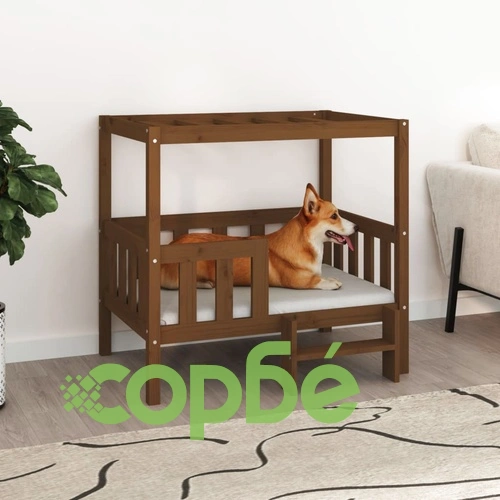 Кучешко легло, меденокафяво, 95,5x73,5x90 см, бор масив ➤ топ цена ➤ sorbe.bg