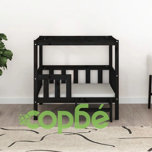 Кучешко легло, черно, 95,5x73,5x90 см, борова дървесина масив ➤ топ цена ➤ sorbe.bg