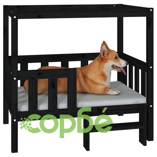 Кучешко легло, черно, 95,5x73,5x90 см, борова дървесина масив ➤ топ цена ➤ sorbe.bg