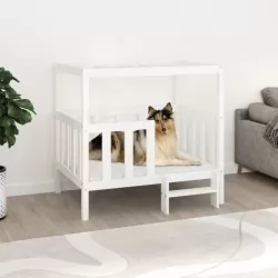 Кучешко легло, бяло, 105,5x83,5x100 см, борова дървесина масив