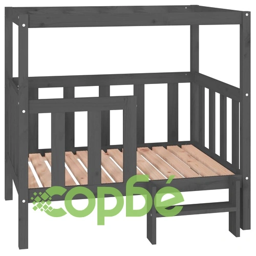 Кучешко легло, Сиво, 105,5x83,5x100 см, борова дървесина масив ➤ топ цена ➤ sorbe.bg