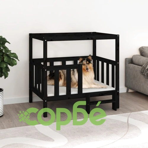 Кучешко легло, черно, 105,5x83,5x100 см, борова дървесина масив ➤ топ цена ➤ sorbe.bg