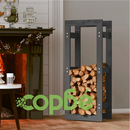 Поставка за дърва за огрев сива 41x25x100 см масивно дърво бор ➤ топ цена ➤ sorbe.bg