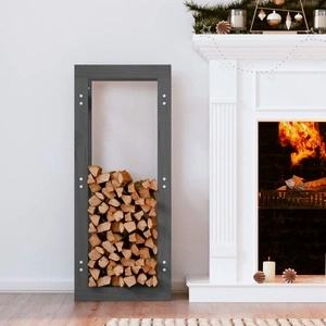 Поставка за дърва за огрев сива 41x25x100 см масивно дърво бор