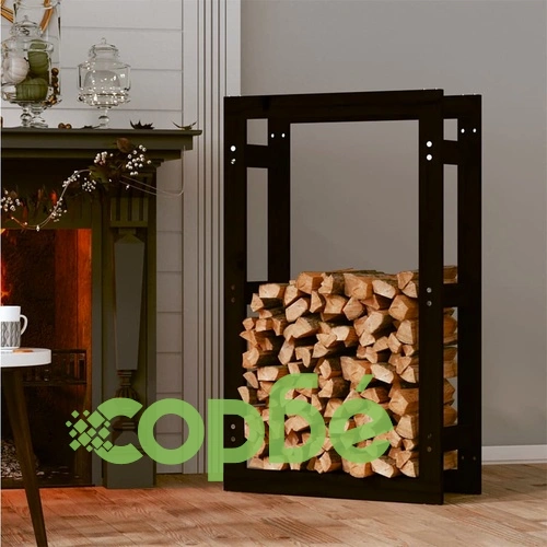 Поставка за дърва за огрев черна 60x25x100 см масивно дърво бор ➤ топ цена ➤ sorbe.bg