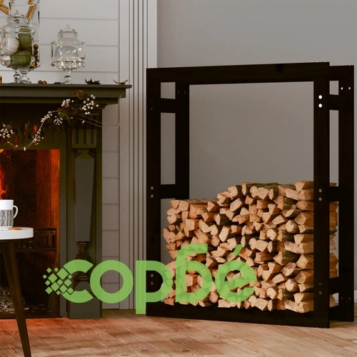 Поставка за дърва за огрев черна 80x25x100 см масивно дърво бор ➤ топ цена ➤ sorbe.bg