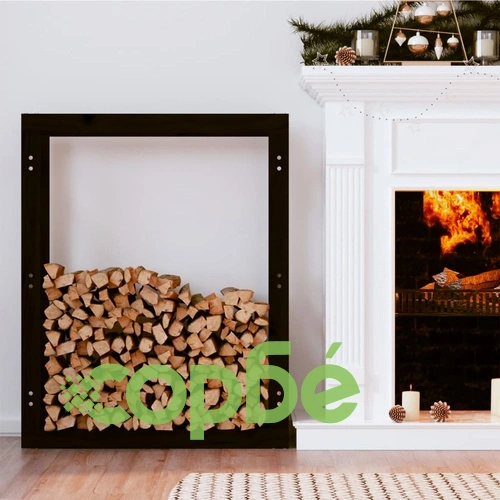 Поставка за дърва за огрев черна 80x25x100 см масивно дърво бор ➤ топ цена ➤ sorbe.bg