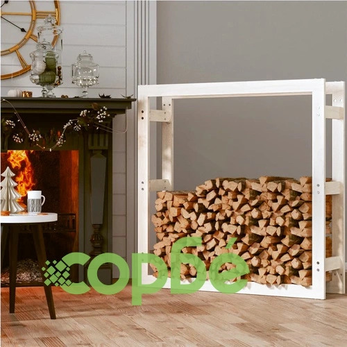 Поставка за дърва за огрев бяла 100x25x100 см масивно дърво бор ➤ топ цена ➤ sorbe.bg