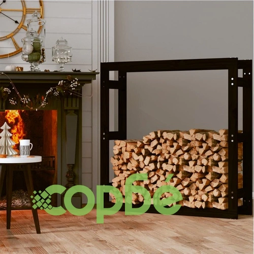 Поставка за дърва за огрев черна 100x25x100см масивно дърво бор ➤ топ цена ➤ sorbe.bg