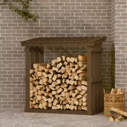 Поставка за дърва за огрев, сива, 108x64,5x109 см, бор масив