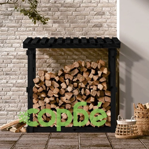 Поставка за дърва за огрев, черна, 108x64,5x109 см, бор масив ➤ топ цена ➤ sorbe.bg