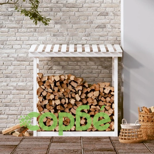 Поставка за дърва за огрев, бяла, 108x64,5x110 см, бор масив ➤ топ цена ➤ sorbe.bg