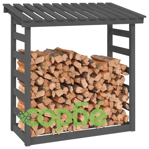 Поставка за дърва за огрев, сива, 108x64,5x110 см, бор масив ➤ топ цена ➤ sorbe.bg