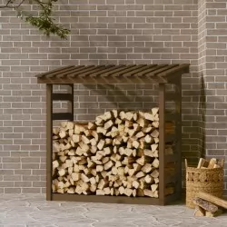 Поставка за дърва за огрев, сива, 108x64,5x110 см, бор масив