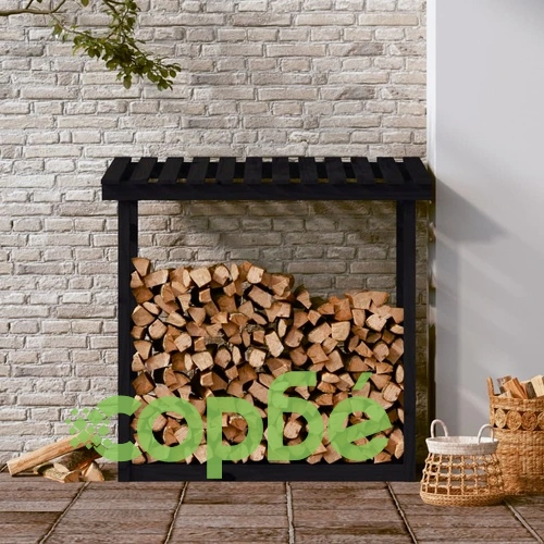 Поставка за дърва за огрев, черна, 108x64,5x110 см, бор масив ➤ топ цена ➤ sorbe.bg