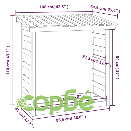 Поставка за дърва за огрев, черна, 108x64,5x110 см, бор масив ➤ топ цена ➤ sorbe.bg