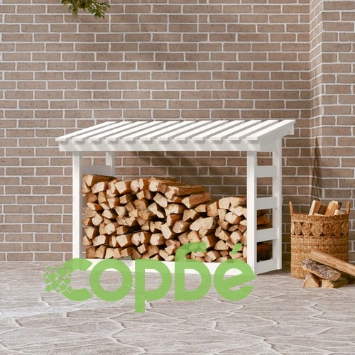 Поставка за дърва за огрев, бяла, 108x64,5x78 см, бор масив ➤ топ цена ➤ sorbe.bg