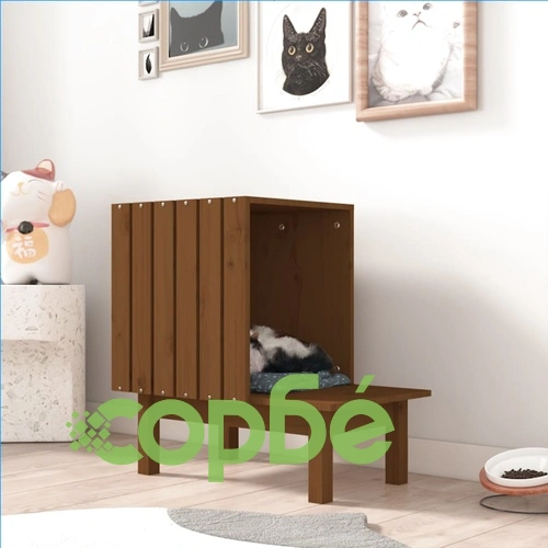 Котешка къща, меденокафява, 60x36x60 см, масивно борово дърво ➤ топ цена ➤ sorbe.bg