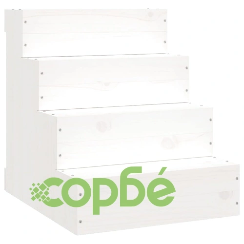 Стълба за домашни любимци, бяла, 40x49x47 см, бор масив ➤ топ цена ➤ sorbe.bg