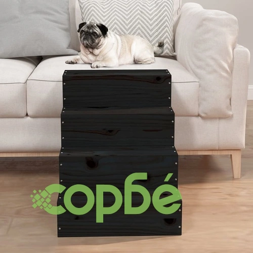 Стълба за домашни любимци черна 40x49x47cm бор масив ➤ топ цена ➤ sorbe.bg