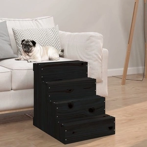 Стълба за домашни любимци черна 40x49x47cm бор масив